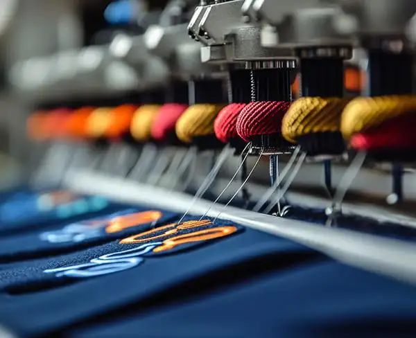 Close-up of detailed machine embroidery on fabric