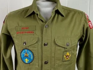 Close-up of an embroidered fabric patch attached to clothing