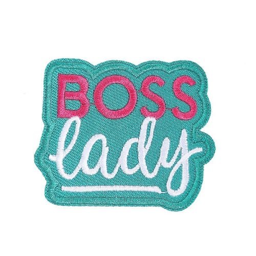 Boss Lady Design Logo on a custom woven patch by IDC-Embroidery