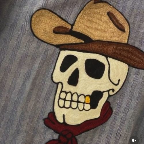 Skull with Cowboy Hat Chenille Patch Shirt by IDC-Embroidery