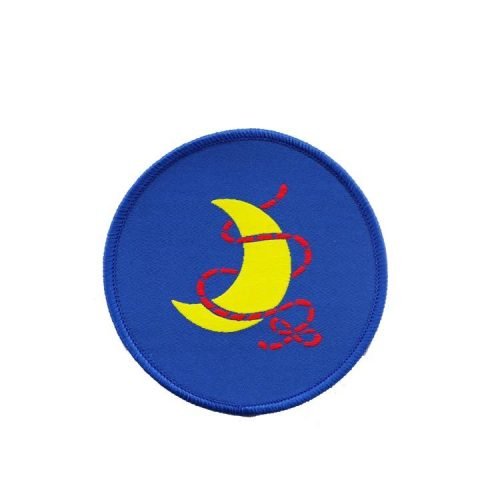 Yellow Moon Design Logo on a custom woven Patch  by idc-embroidery